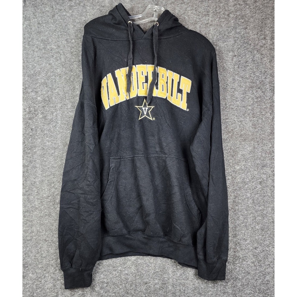 Old Varsity Brand Vanderbilt Hoodie Mens 2X Black Embroidered College Sweatshirt